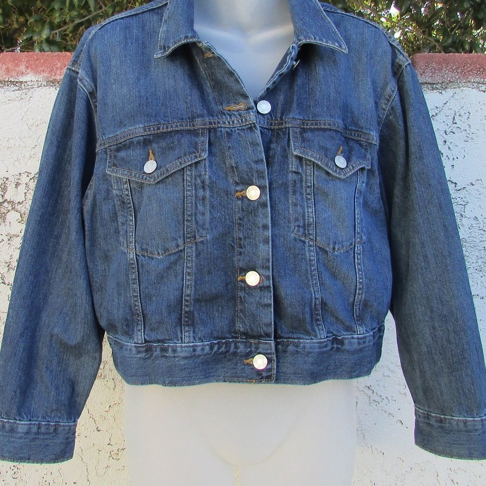 Gap Denim Patchwork Logo Jacket M - image 4